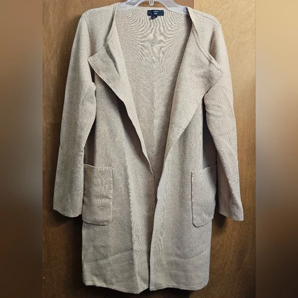 J. CREW 365 Womens Long Sleeve Open Front Cardigan Sweater Duster Beige Medium - Picture 2 of 8